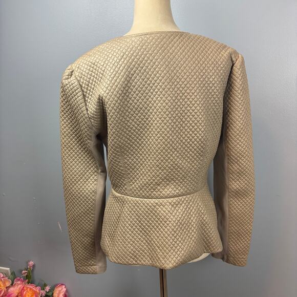 BCBG Maxazria Pearson Diamond Soft Faux Leather Zip Quilted Jacket Peplum Gold - Picture 2 of 8